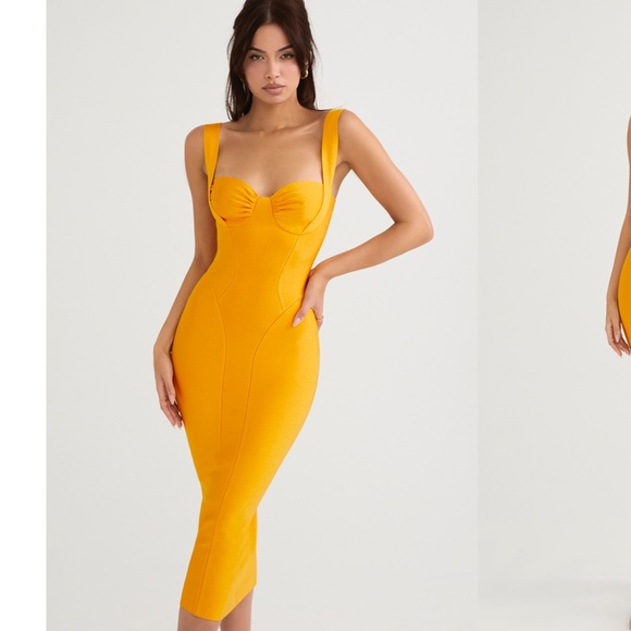 House of CB Dresses & Skirts - CHARLENE TANGERINE BANDAGE MIDI DRESS XS with plus cup